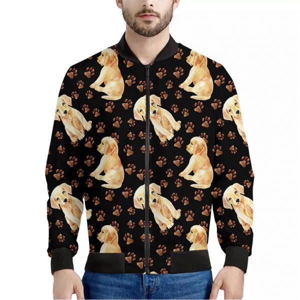Labrador Retriever Puppy Pattern Print Bomber Jacket