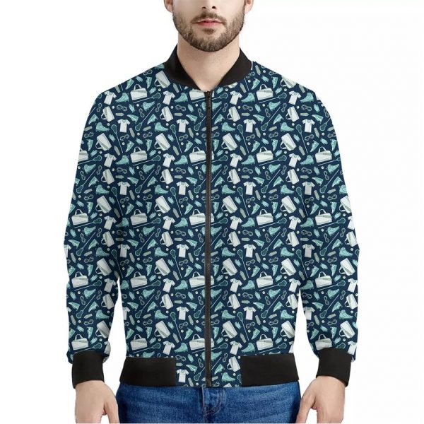 Lacrosse Equipment Pattern Print Bomber Jacket