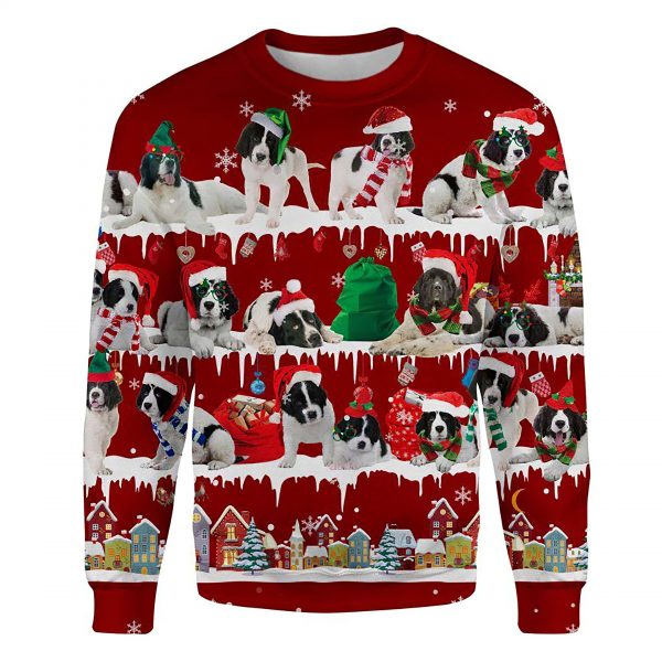 Landseer Snow Christmas Ugly Christmas Sweatshirt Animal Dog Cat Sweater Unisex