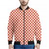 Lava Orange And White Checkered Print Bomber Jacket