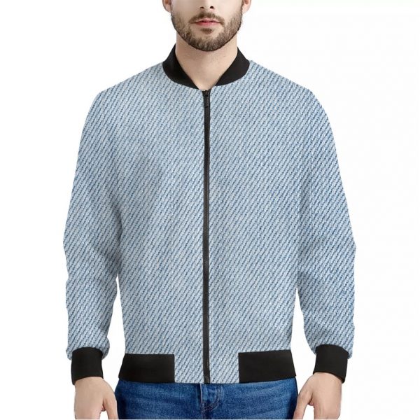 Light Blue Denim Jeans Print Bomber Jacket