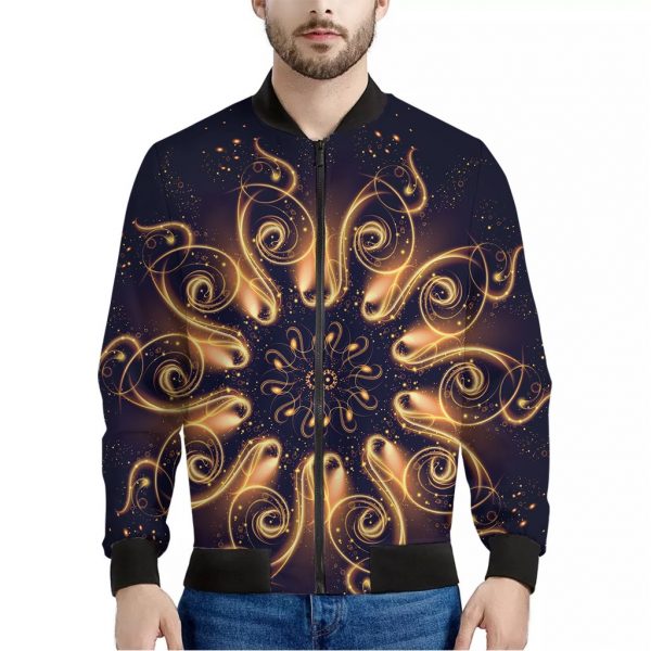 Light Fractal Print Bomber Jacket