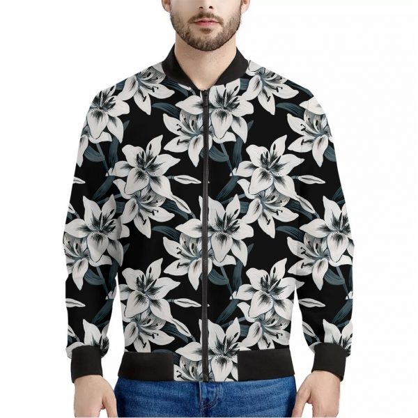 Lily Floral Pattern Print Bomber Jacket