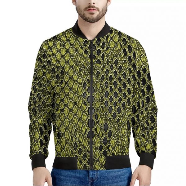 Lime Green And Black Snakeskin Print Bomber Jacket