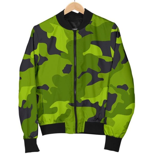 Lime Green Camouflage Print Bomber Jacket