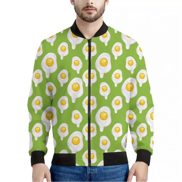 Lime Green Fried Eggs Pattern Print Bomber Jacket