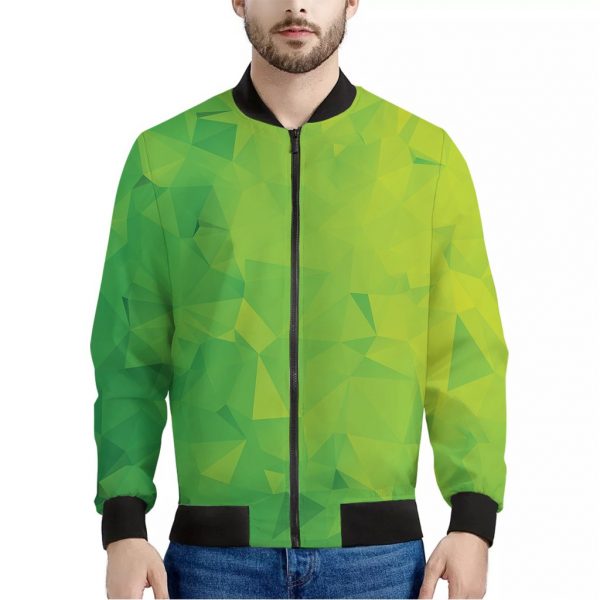 Lime Green Polygonal Geometric Print Bomber Jacket