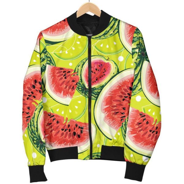 Lime Green Watermelon Pattern Print Bomber Jacket