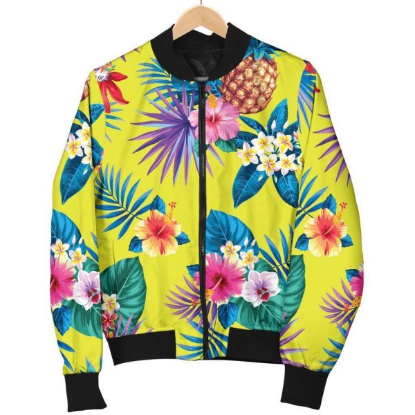 Lime Hawaiian Pineapple Pattern Print Bomber Jacket