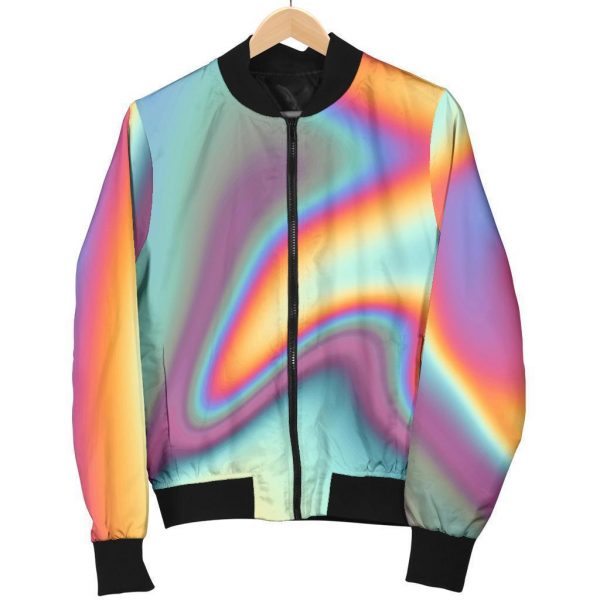 Liquid Holographic Trippy Print Bomber Jacket