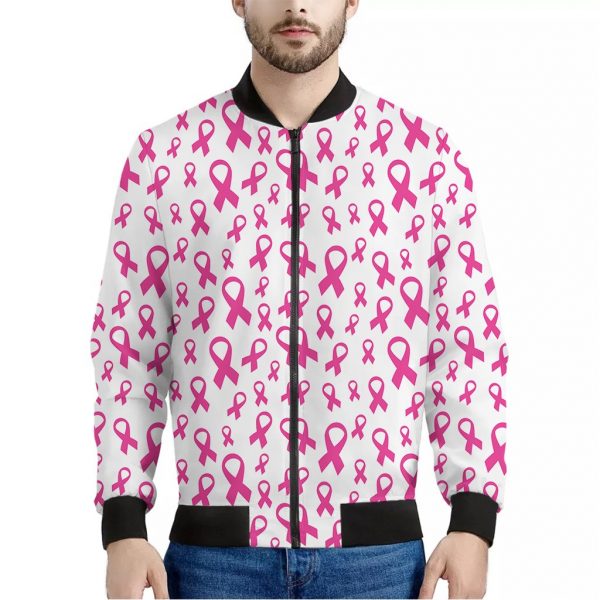 Little Breast Cancer Ribbon Print Bomber Jacket