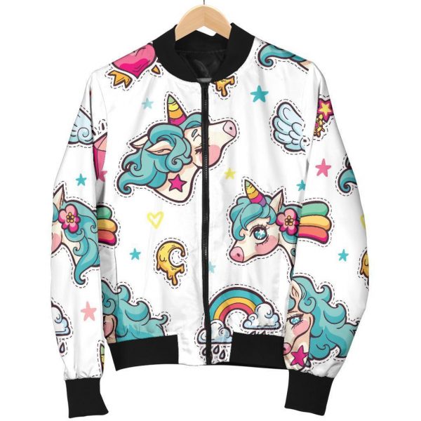 Little Girly Unicorn Pattern Print Bomber Jacket