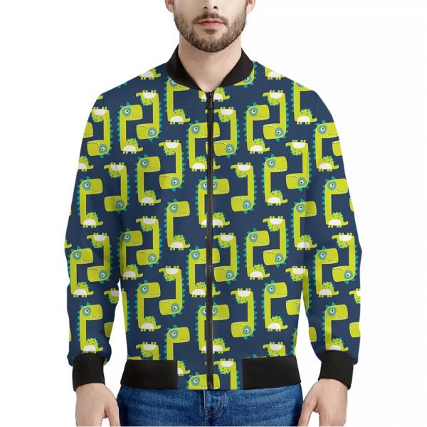 Little Green Dinosaur Pattern Print Bomber Jacket