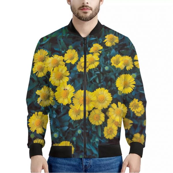 Little Yellow Daisy Print Bomber Jacket
