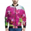 Magenta Orchid Flower Print Bomber Jacket