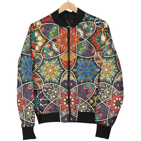 Mandala Star Bohemian Pattern Print Bomber Jacket