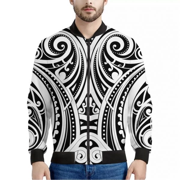 Maori Tribal Tattoo Pattern Print Bomber Jacket