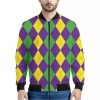 Mardi Gras Argyle Pattern Print Bomber Jacket