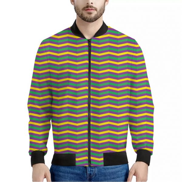 Mardi Gras Fat Tuesday Chevron Print Bomber Jacket