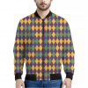 Mardi Gras Harlequin Pattern Print Bomber Jacket