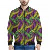 Mardi Gras Palm Leaf Pattern Print Bomber Jacket
