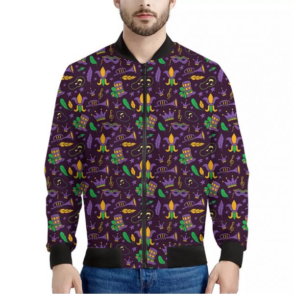 Mardi Gras Party Pattern Print Bomber Jacket
