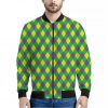 Mardi Gras Plaid Pattern Print Bomber Jacket