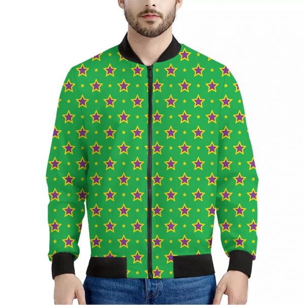 Mardi Gras Star Pattern Print Bomber Jacket