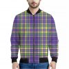 Mardi Gras Tartan Plaid Pattern Print Bomber Jacket