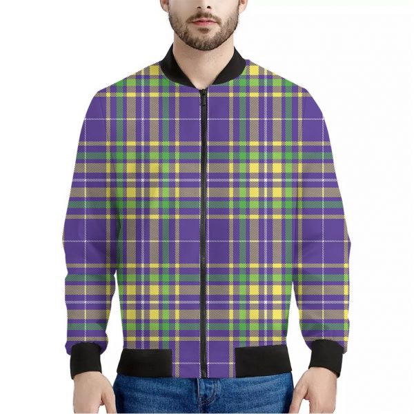 Mardi Gras Tartan Plaid Pattern Print Bomber Jacket