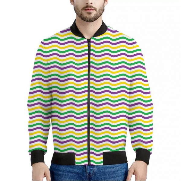 Mardi Gras Wave Pattern Print Bomber Jacket