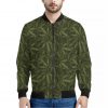 Marijuana Leaf Pattern Print Bomber Jacket