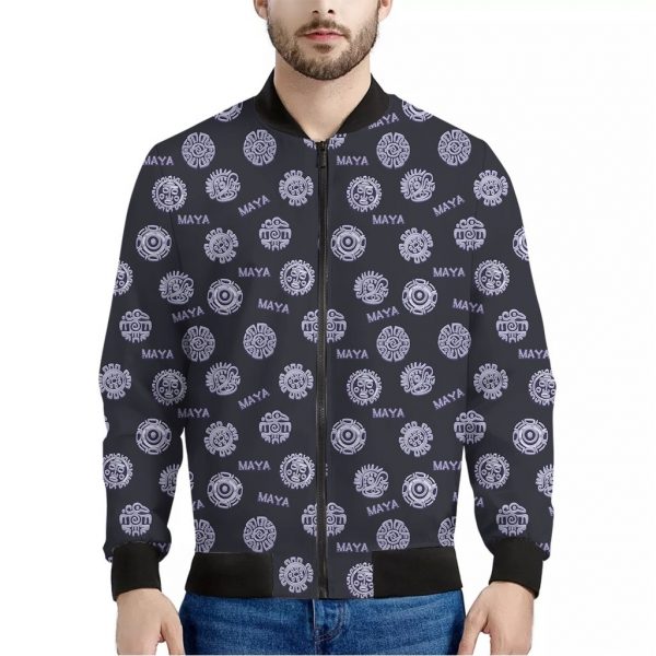 Maya Symbol Pattern Print Bomber Jacket