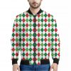 Merry Christmas Argyle Pattern Print Bomber Jacket