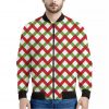 Merry Christmas Checkered Pattern Print Bomber Jacket