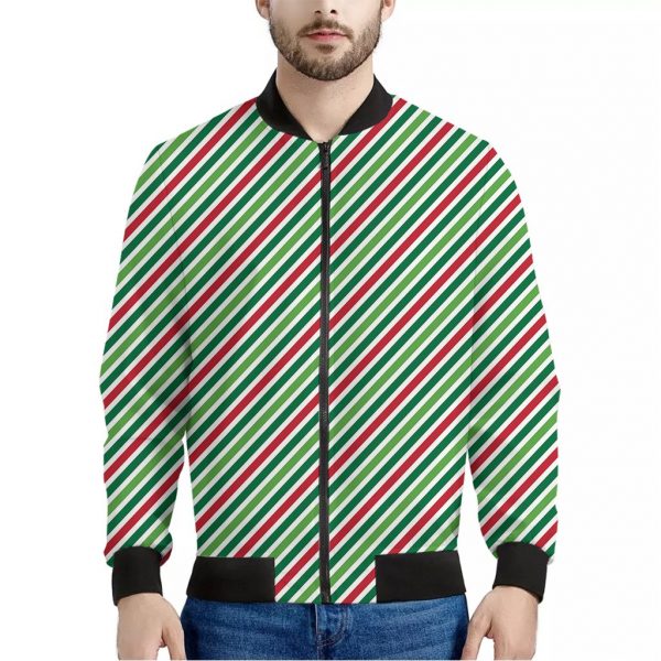 Merry Christmas Stripes Pattern Print Bomber Jacket