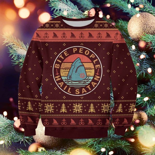 Metal Shark Satan Knitting Pattern 3D Print Ugly Christmas Sweatshirt