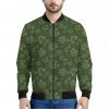Military Green Camo Flower Pattern Print Bomber Jacket