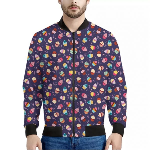 Mini Cupcake Pattern Print Bomber Jacket