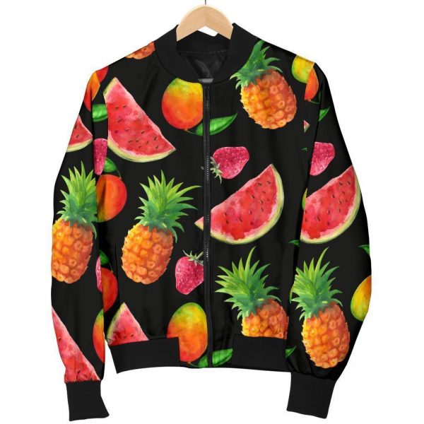 Mix Fruit Pineapple Pattern Print Bomber Jacket