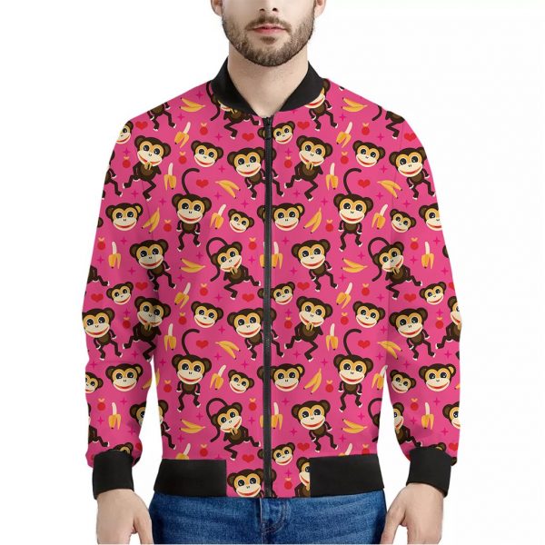 Monkey And Banana Pattern Print Bomber Jacket