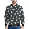 Monochrome Plumeria Pattern Print Bomber Jacket