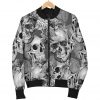 Monochrome Skull Flowers Pattern Print Bomber Jacket