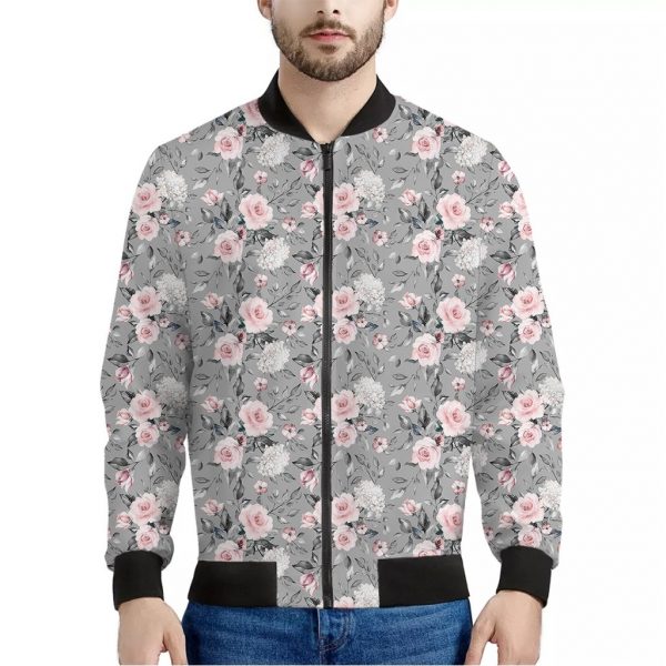 Monochrome Spring Floral Print Bomber Jacket