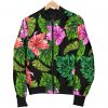 Monstera Hibiscus Hawaii Pattern Print Bomber Jacket