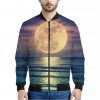 Moon Beach Print Bomber Jacket