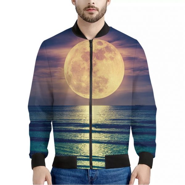 Moon Beach Print Bomber Jacket