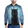 Moonlight Wolf Print Bomber Jacket