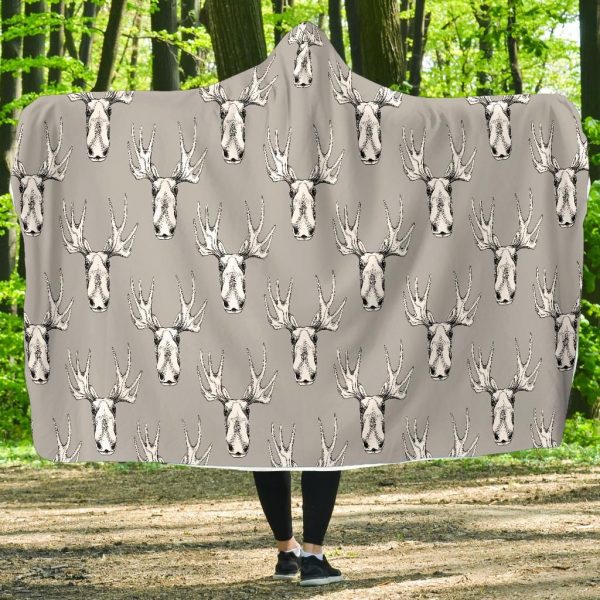 Moose Pattern Print Hooded Blanket Cloak Blanket