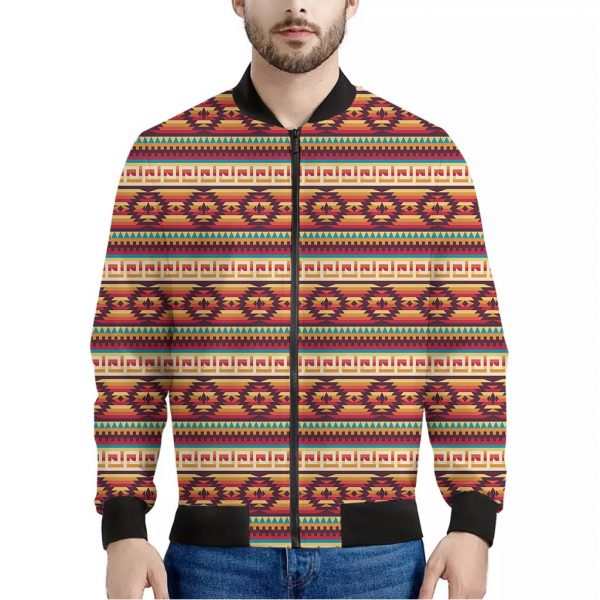 Native Pendleton Inspired Pattern Print Bomber Jacket